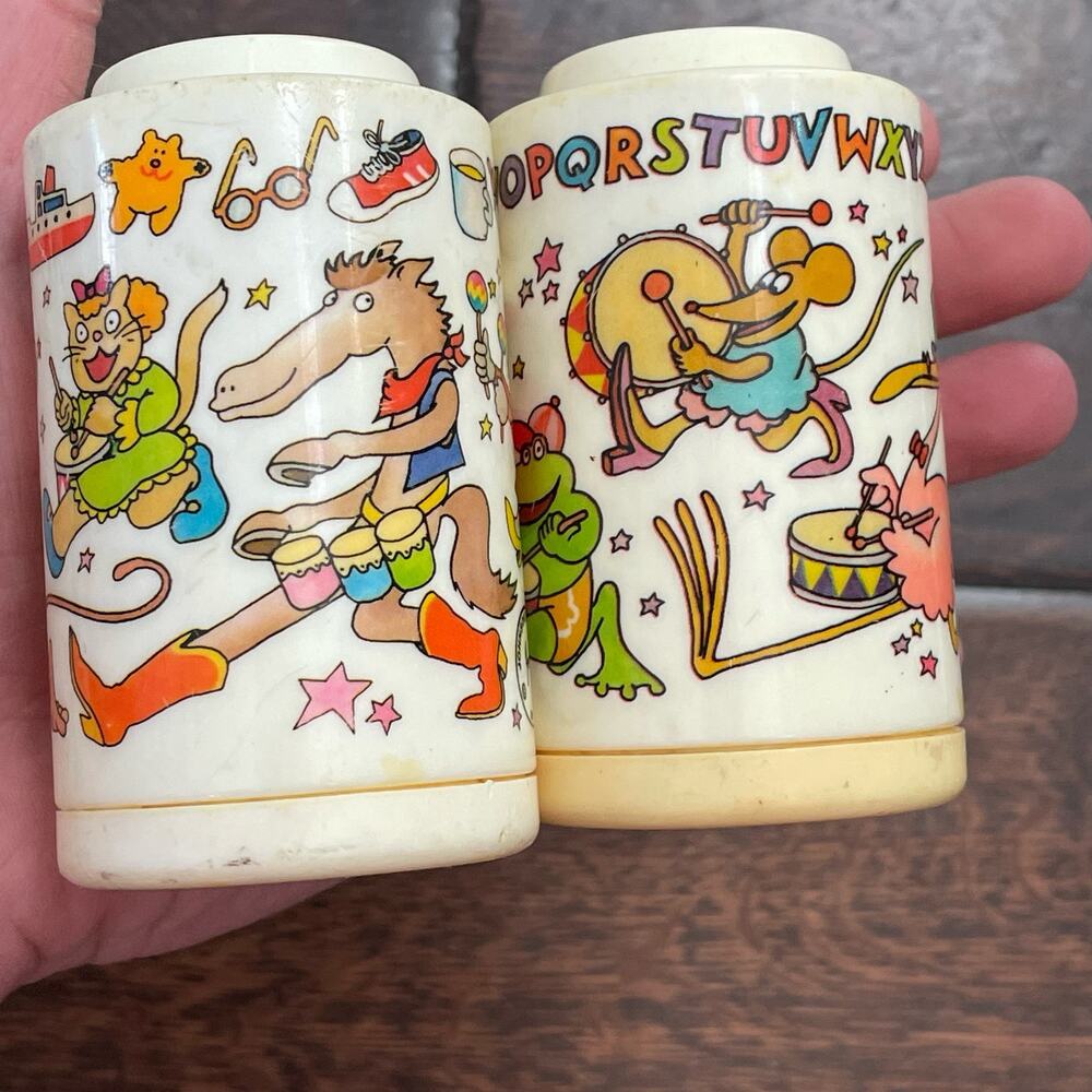 Johnson & Johnson Baby Rattle Vintage 1981 Stackable Lot of 2 Graphics Needs TLC